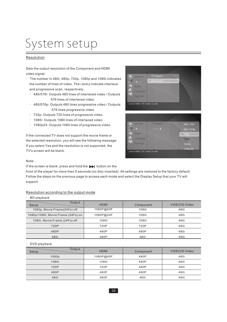 System setup | Curtis Mathes BLU-RAY DISC CMMBX72 User Manual | Page 37 / 56