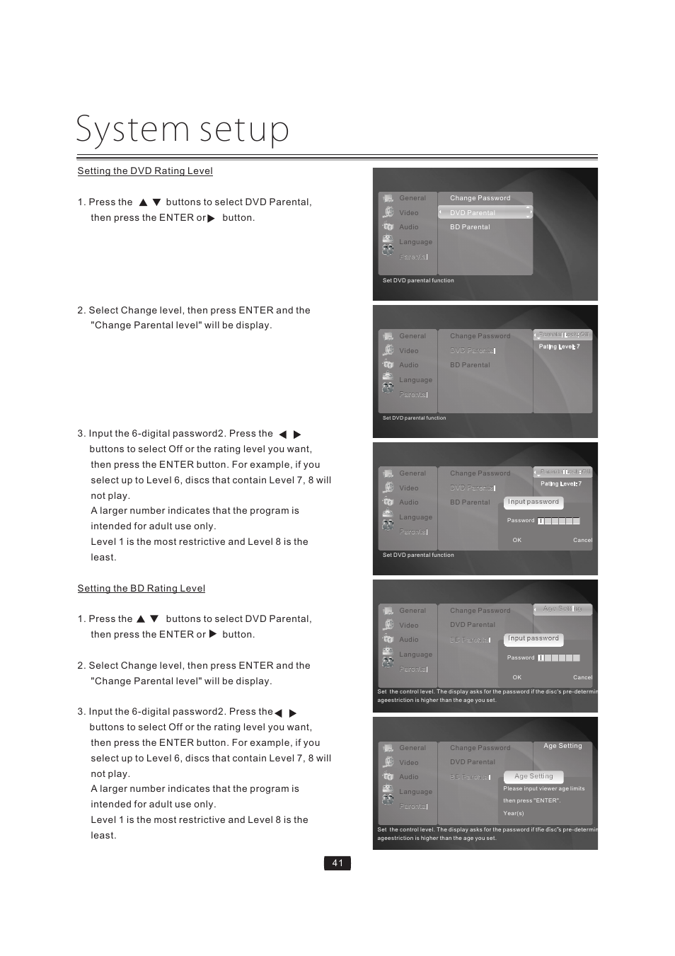 System setup | Curtis Mathes BLU-RAY DISC CMMBX72 User Manual | Page 43 / 56