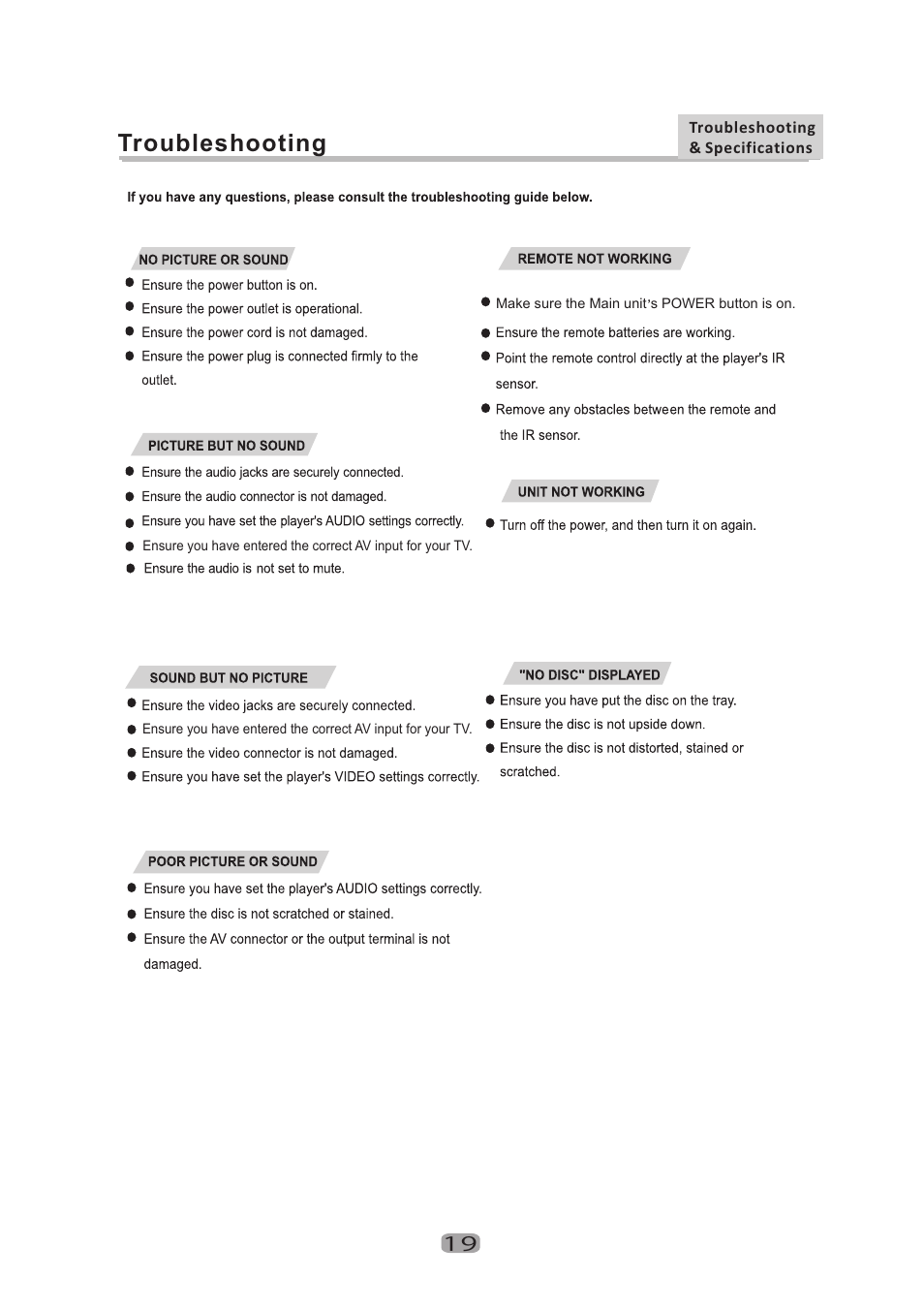 Troubleshooting | Curtis Mathes CMMBX130 User Manual | Page 21 / 23