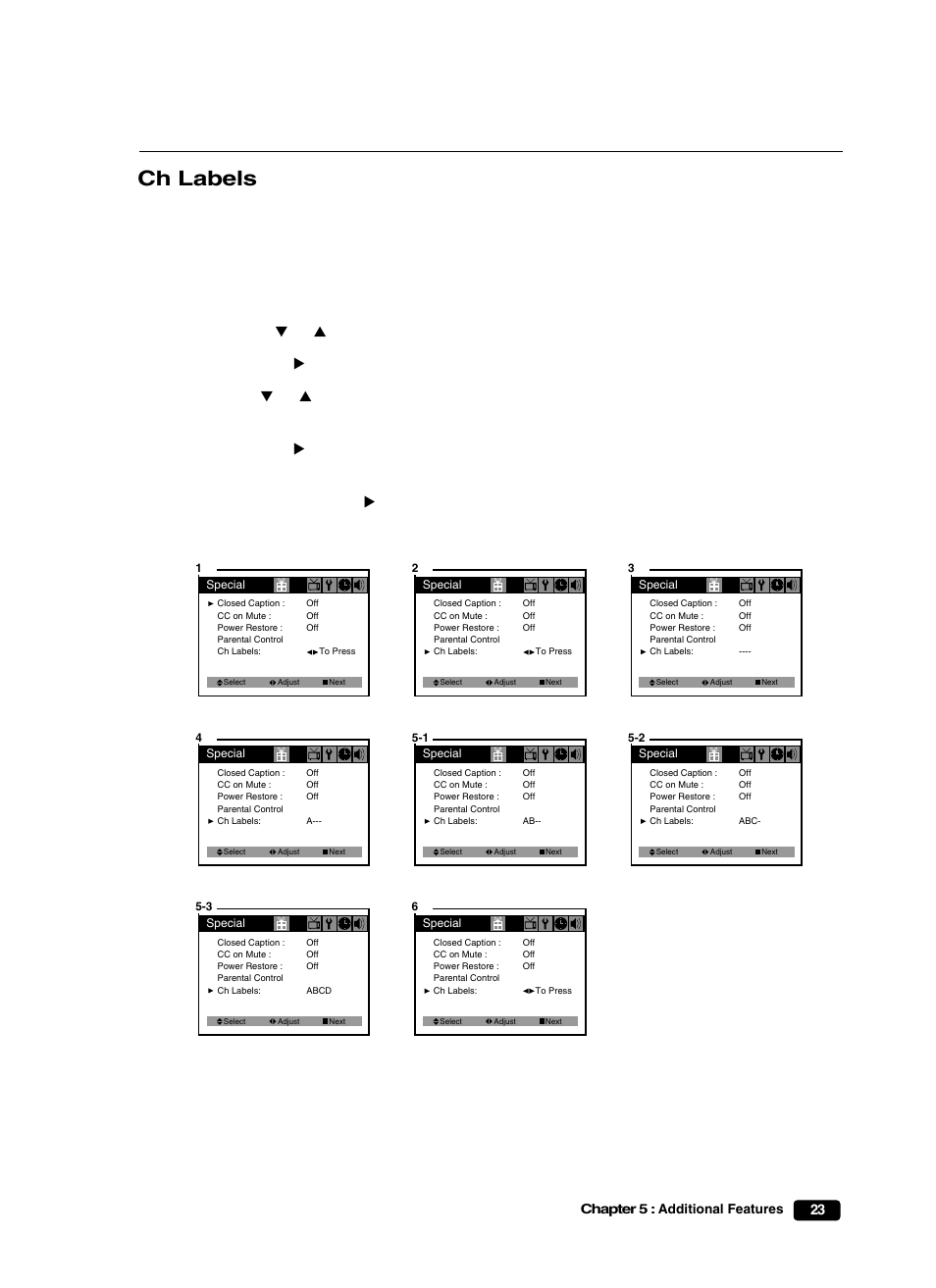 Ch labels | Curtis Mathes CM25101S User Manual | Page 28 / 40