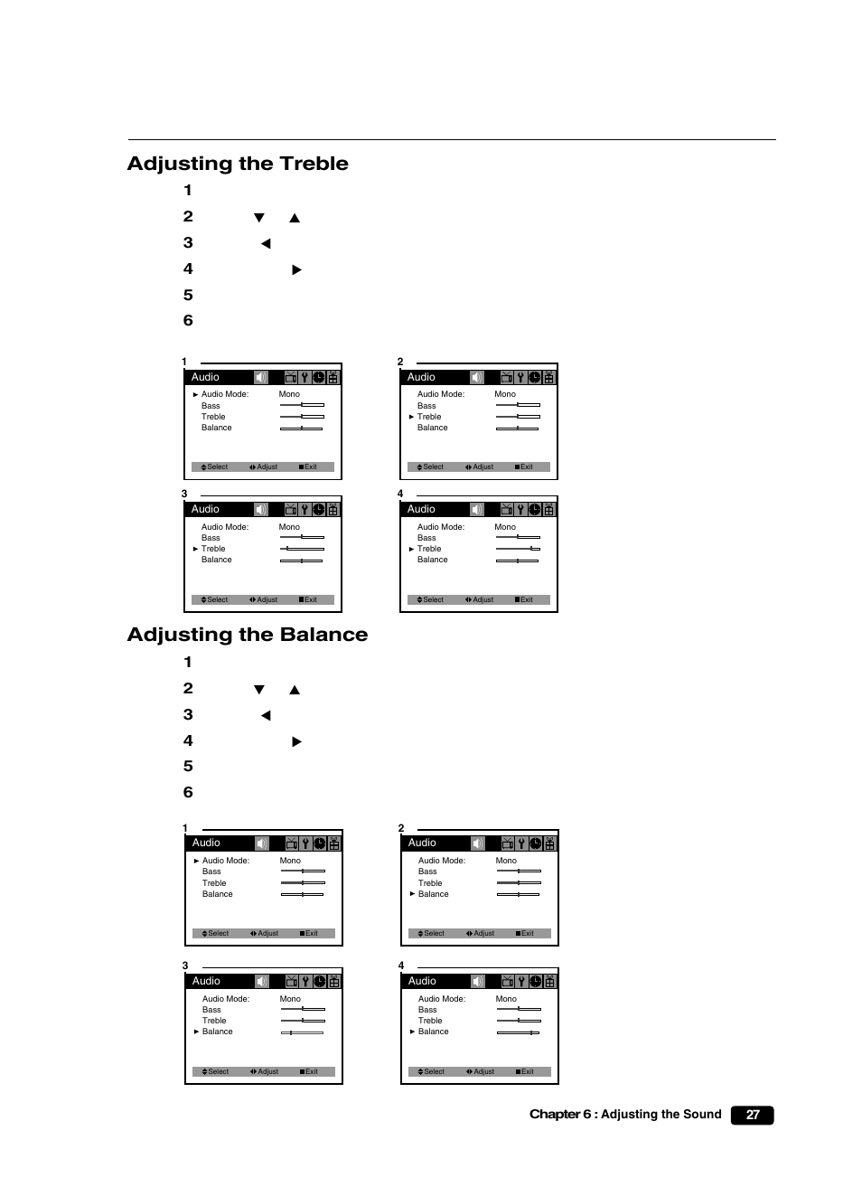 Adjusting the treble, Adjusting the balance | Curtis Mathes CM25101S User Manual | Page 32 / 40