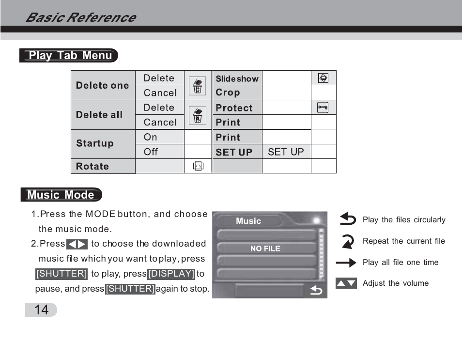 Play tab menu, Music mode | Cobra Digital DVC3300 User Manual | Page 15 / 47