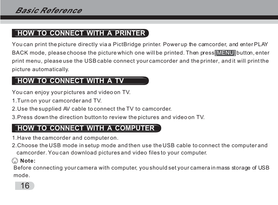 How to connect with a printer, How to connect with a tv, How to connect with a computer | Cobra Digital DVC3300 User Manual | Page 17 / 47