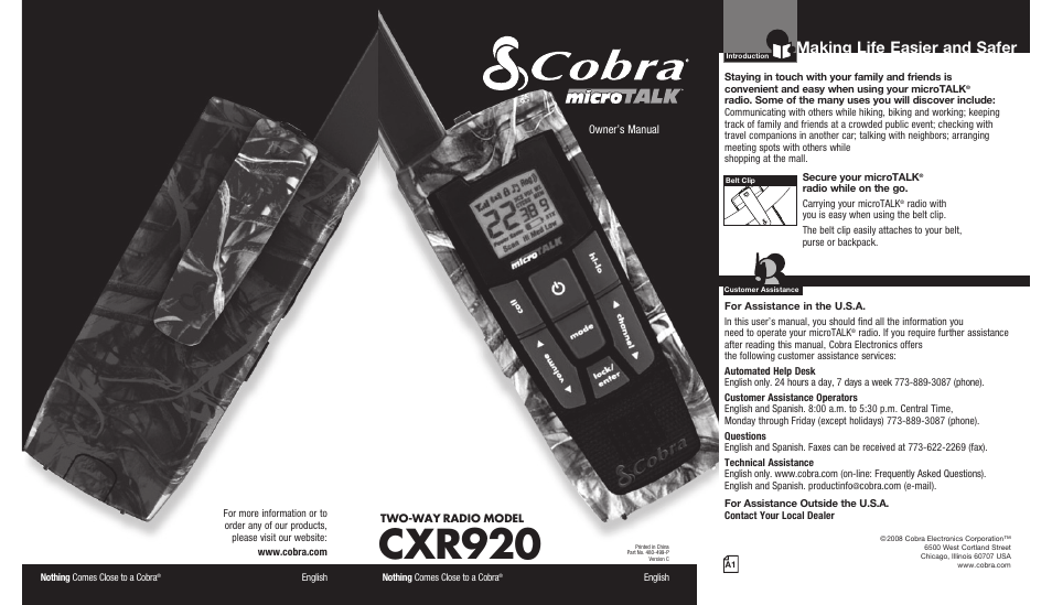Cobra Digital MICROTALK CXR920 User Manual | 17 pages