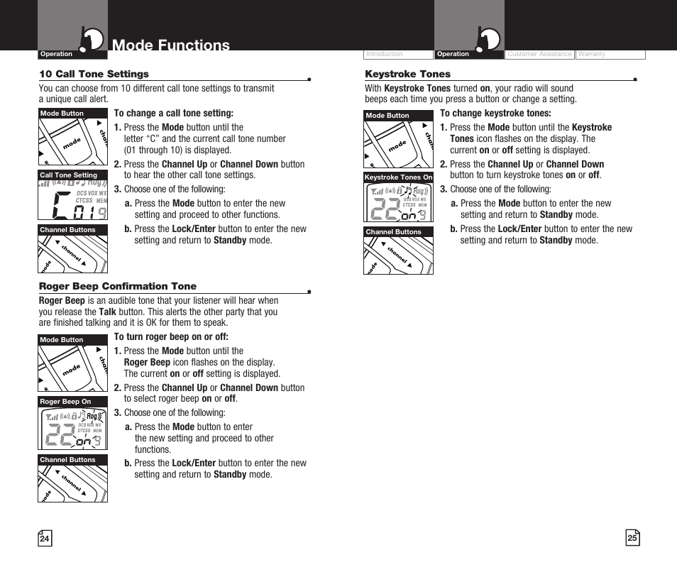 Mode functions | Cobra Digital MICROTALK CXR920 User Manual | Page 15 / 17