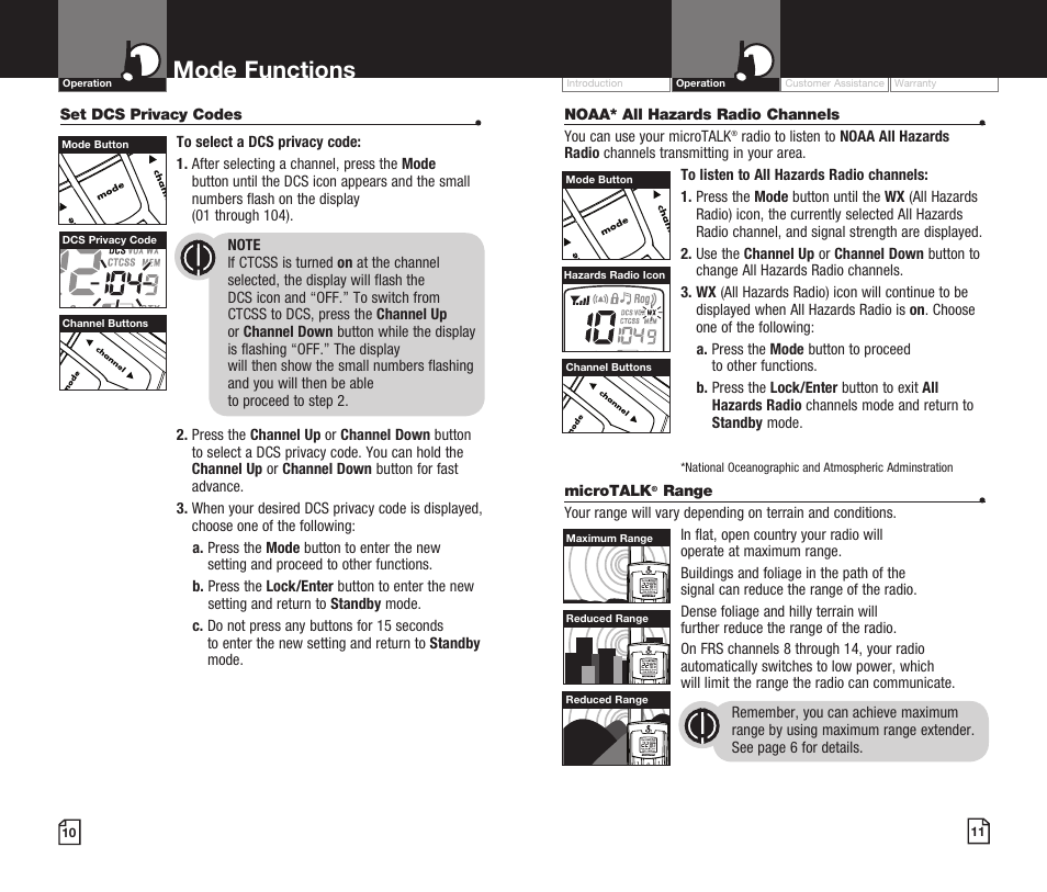 Mode functions | Cobra Digital MICROTALK CXR920 User Manual | Page 8 / 17