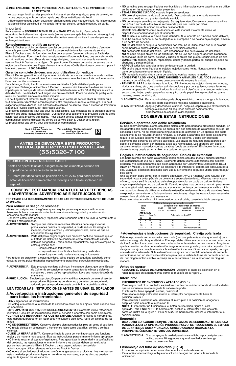 Conserve estas instrucciones | Black & Decker BV4000 User Manual | Page 4 / 5