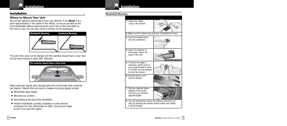 Installation, Where to mount your unit | Cobra Digital XRS 9640 User Manual | Page 4 / 21