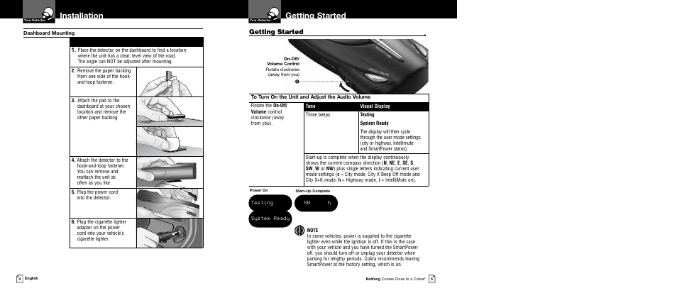 Getting started, Installation | Cobra Digital XRS 9640 User Manual | Page 5 / 21