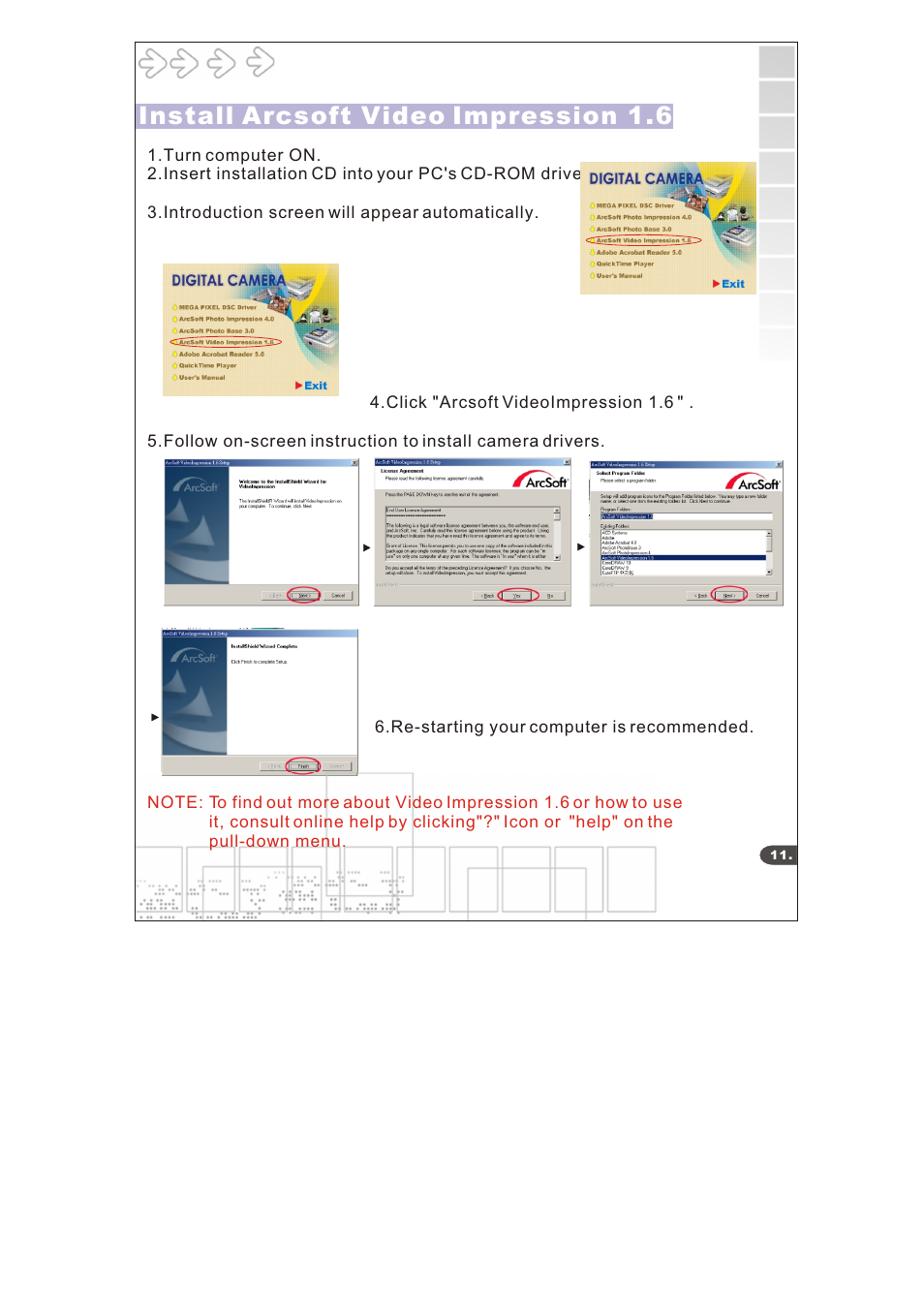 Install arcsoft video impression 1.6 | Cobra Digital DC6415 User Manual | Page 13 / 21