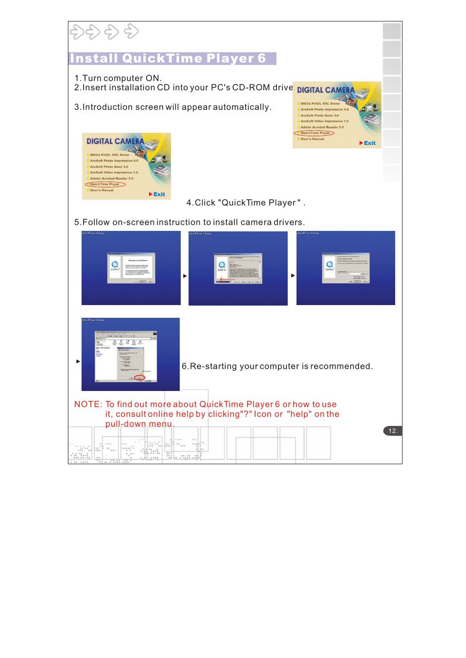 Install quicktime player 6 | Cobra Digital DC6415 User Manual | Page 14 / 21