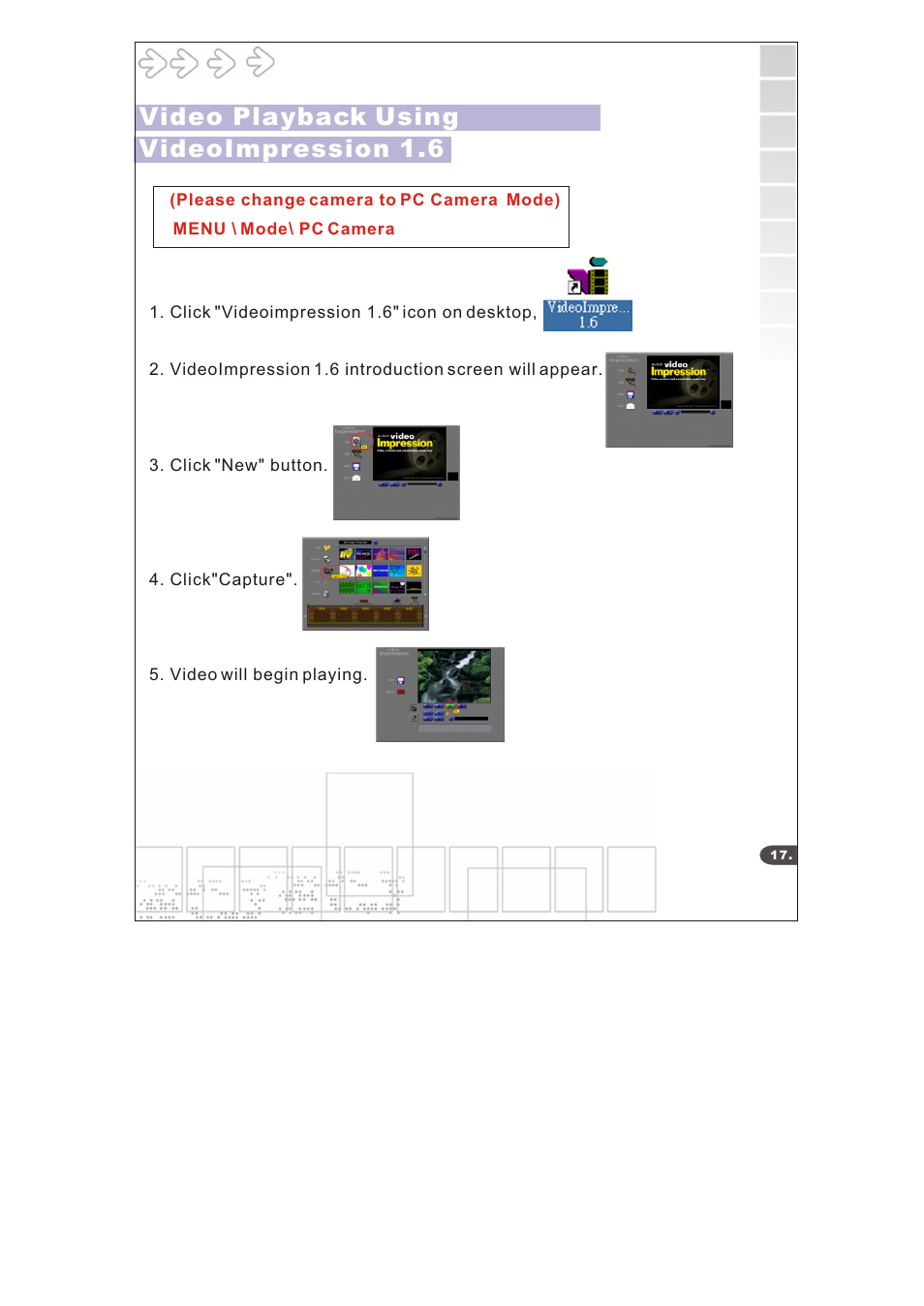 Video playback using videoimpression 1.6 | Cobra Digital DC6415 User Manual | Page 19 / 21