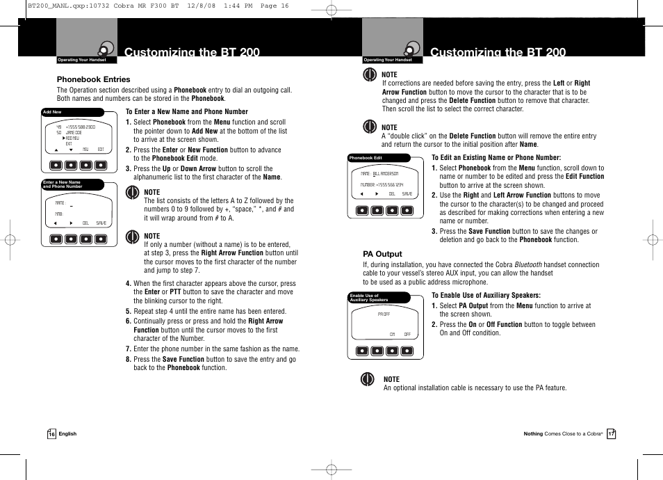Customizing the bt 200 | Cobra Digital BT 200 User Manual | Page 11 / 15