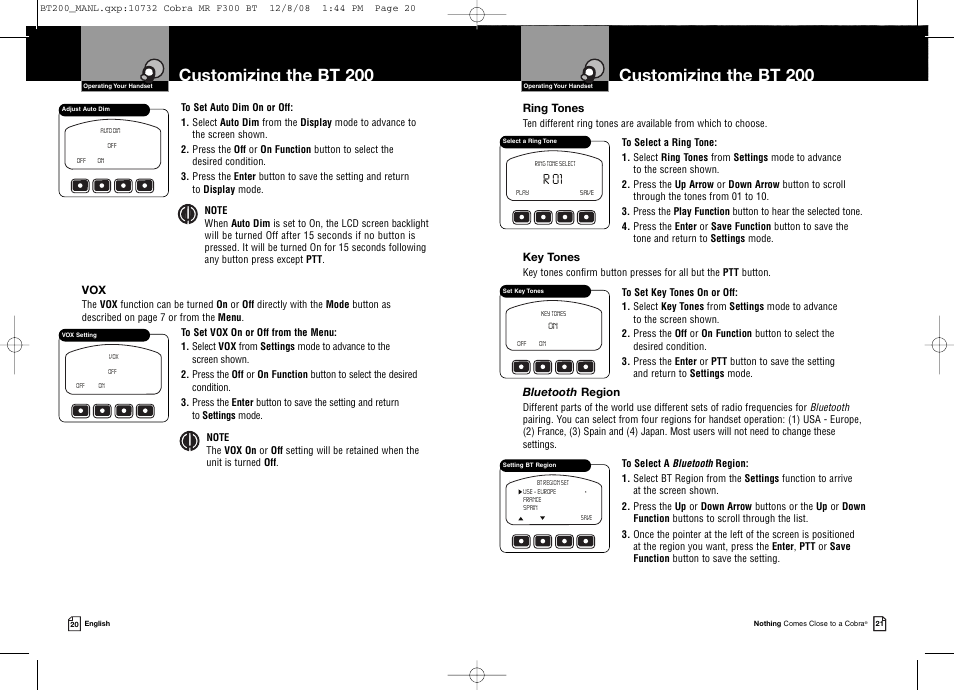 Customizing the bt 200 | Cobra Digital BT 200 User Manual | Page 13 / 15
