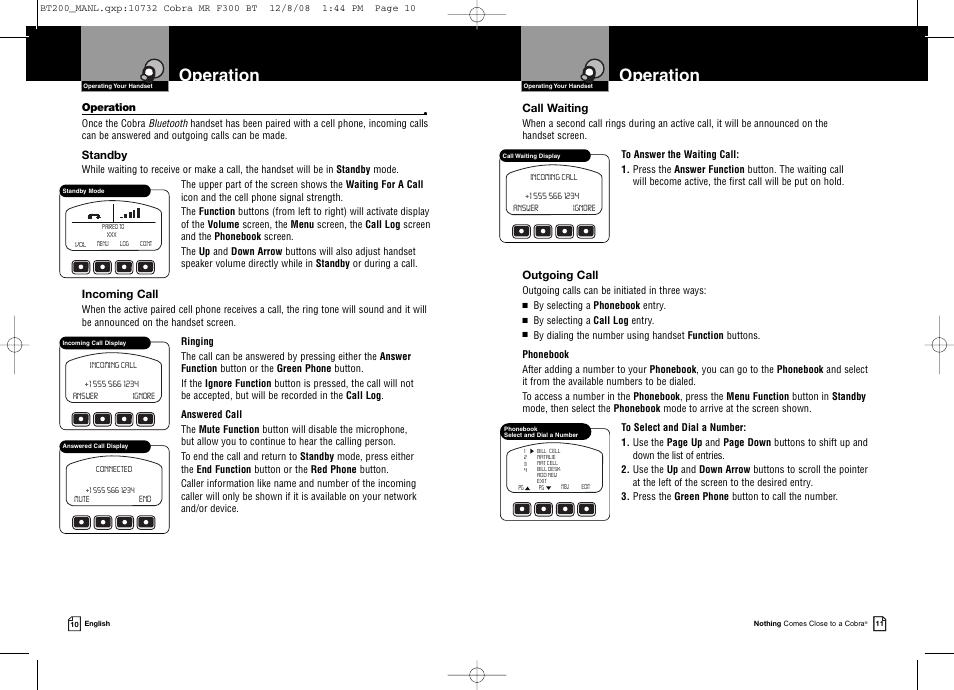 Operation | Cobra Digital BT 200 User Manual | Page 8 / 15