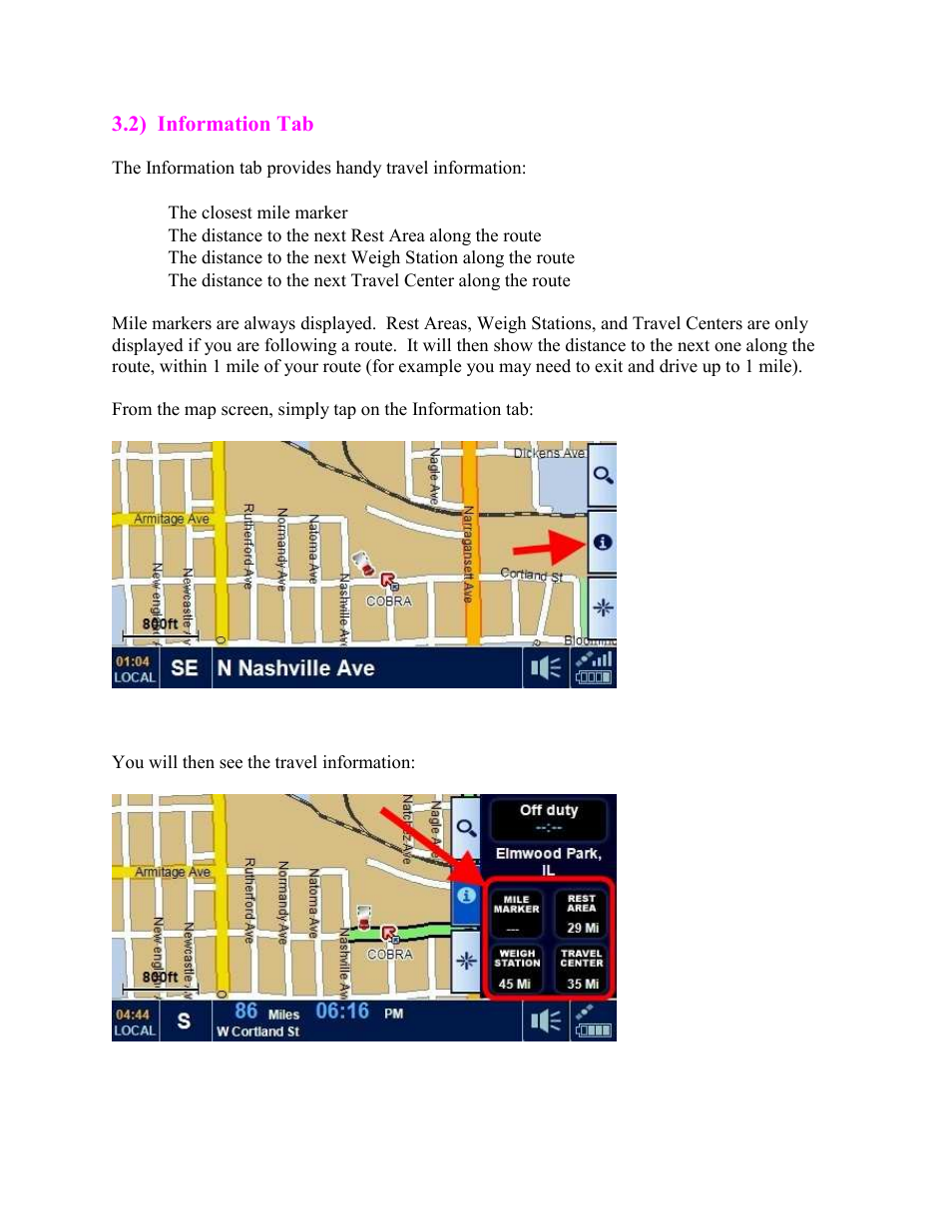 Information tab (travel information) | Cobra Digital 7750 PLT User Manual | Page 11 / 59