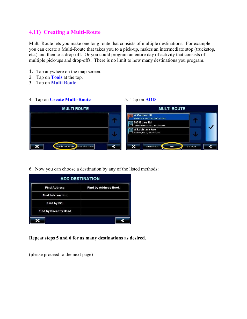 Creating a multi-route, 11) creating a multi-route | Cobra Digital 7750 PLT User Manual | Page 24 / 59