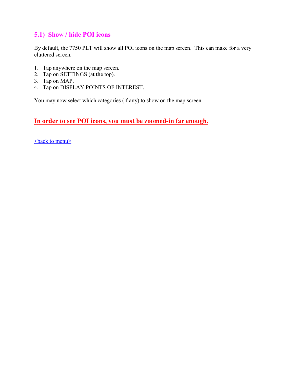 How to show / hide poi icons on the map screen | Cobra Digital 7750 PLT User Manual | Page 29 / 59
