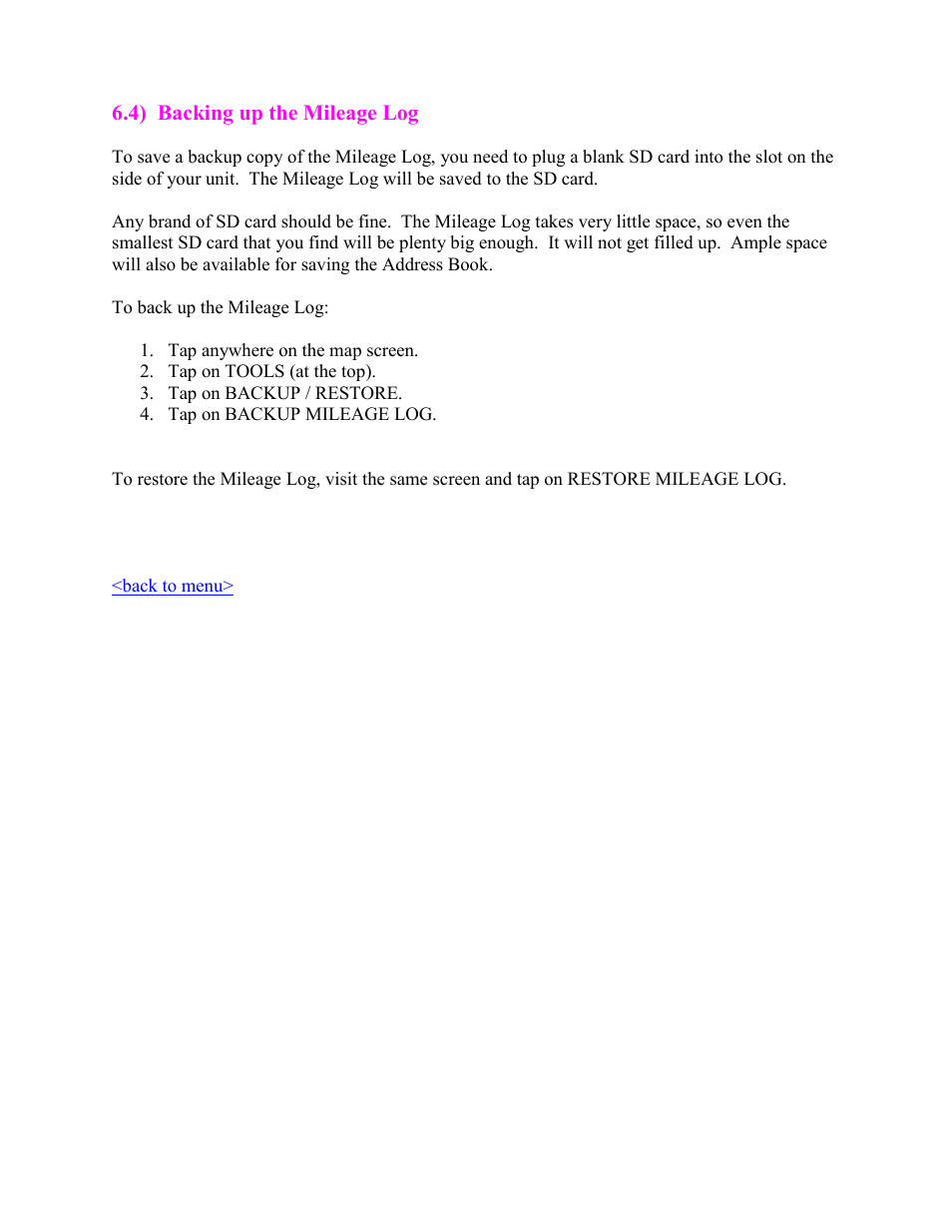 Backing up the mileage log | Cobra Digital 7750 PLT User Manual | Page 35 / 59