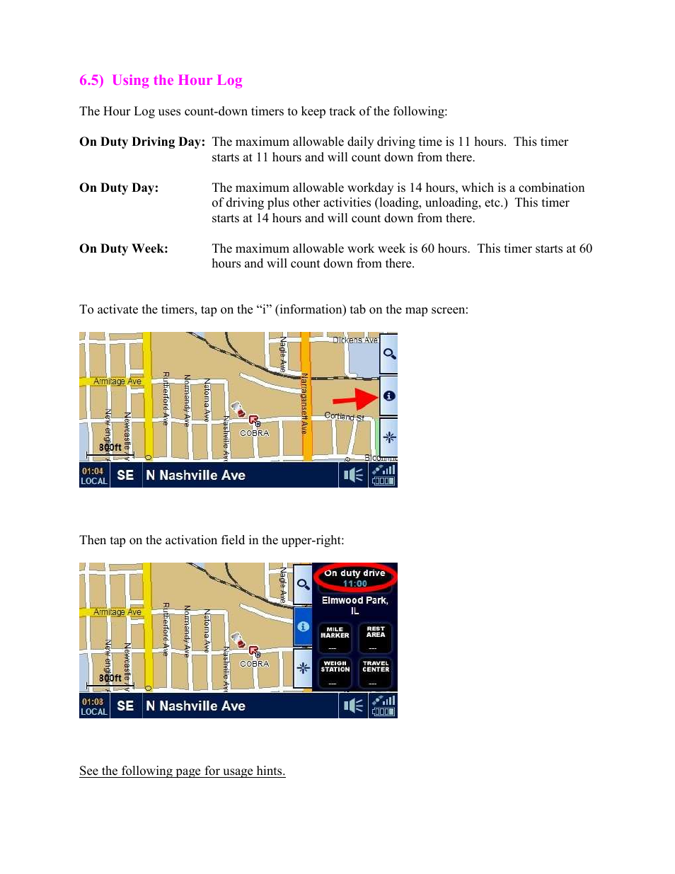 Using the hour log | Cobra Digital 7750 PLT User Manual | Page 36 / 59