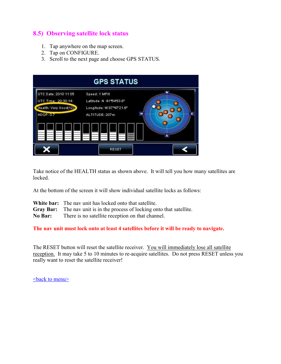 How can i tell whether i am receiving satellites | Cobra Digital 7750 PLT User Manual | Page 45 / 59
