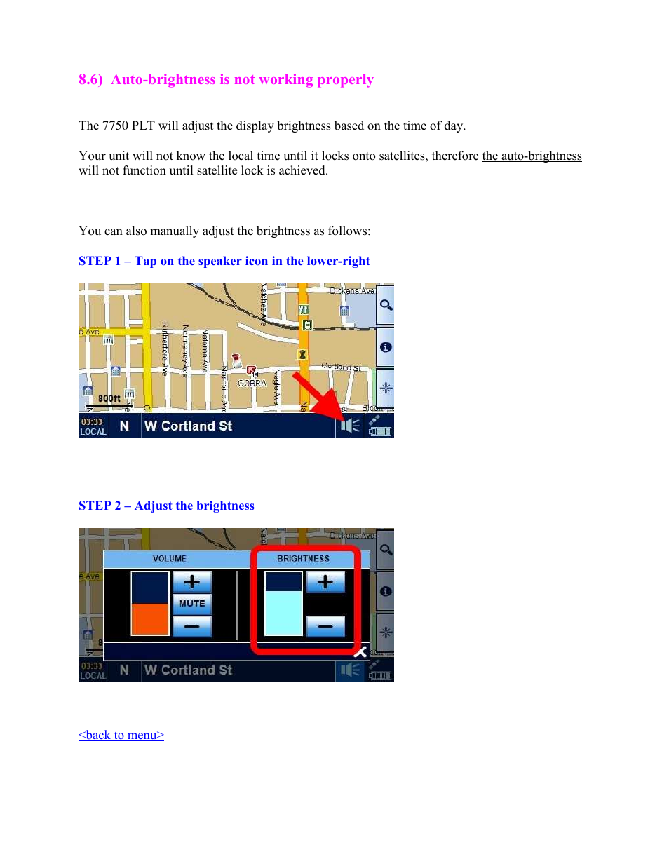 Auto-brightness is not working properly | Cobra Digital 7750 PLT User Manual | Page 46 / 59