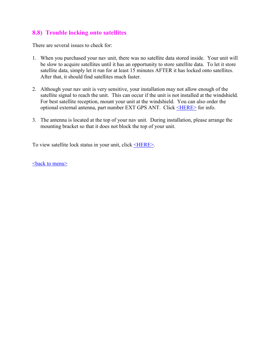 Trouble locking onto satellites | Cobra Digital 7750 PLT User Manual | Page 48 / 59