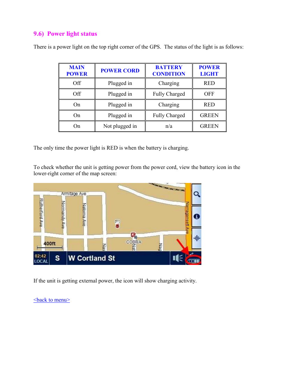 Power light status | Cobra Digital 7750 PLT User Manual | Page 55 / 59