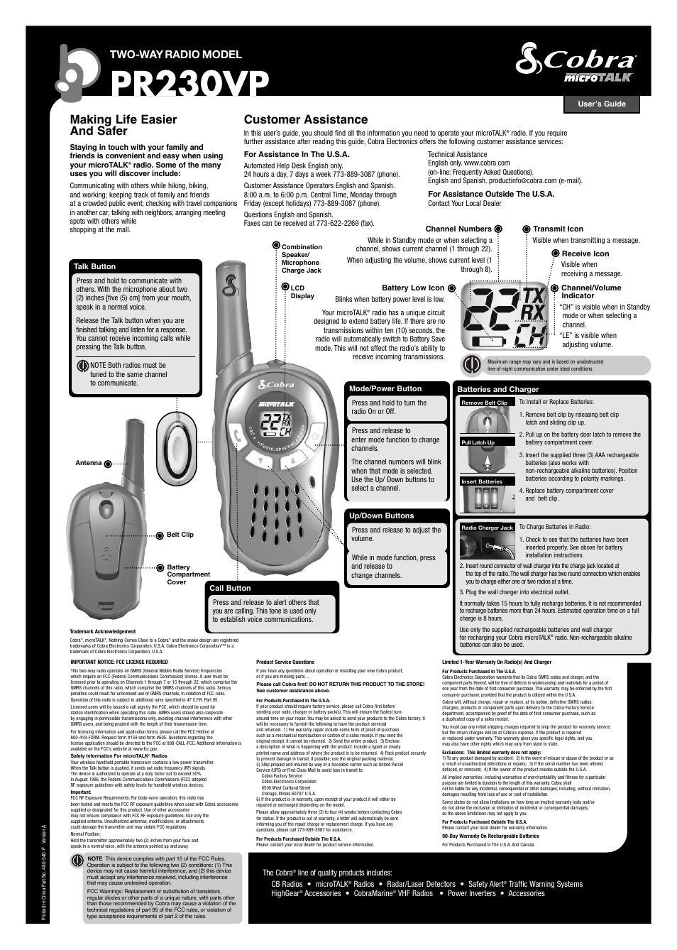 Cobra Digital MICROTALK PR230VP User Manual | 1 page