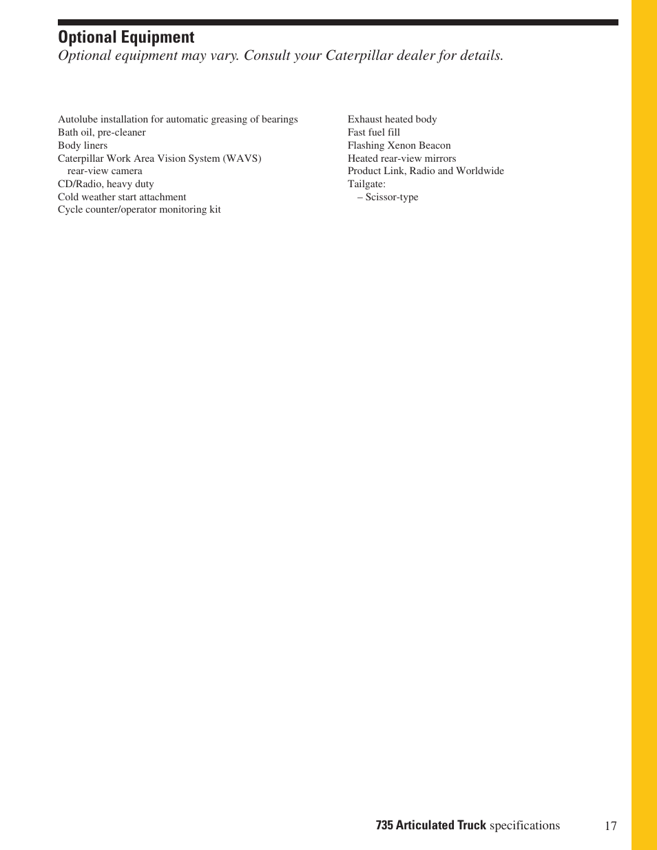 Optional equipment | CAT 735 User Manual | Page 17 / 20