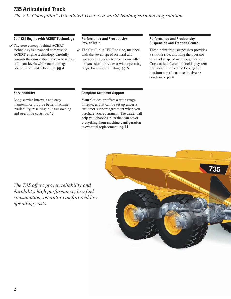 735 articulated truck, The 735 caterpillar | CAT 735 User Manual | Page 2 / 20