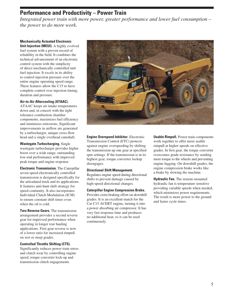 Performance and productivity – power train | CAT 735 User Manual | Page 5 / 20