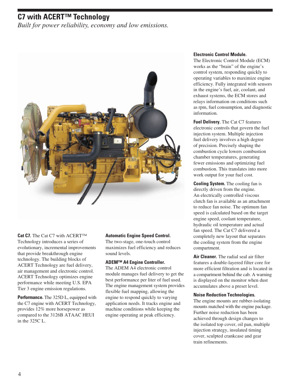 C7 with acert technology, C7 with acert™ technology | CAT Hydraulic Excavator 325DL User Manual | Page 4 / 32