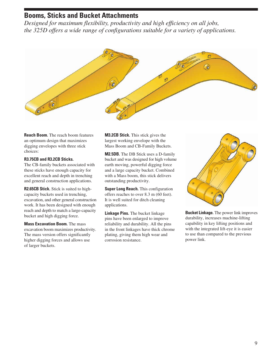 Booms, sticks and bucket attachments | CAT Hydraulic Excavator 325DL User Manual | Page 9 / 32