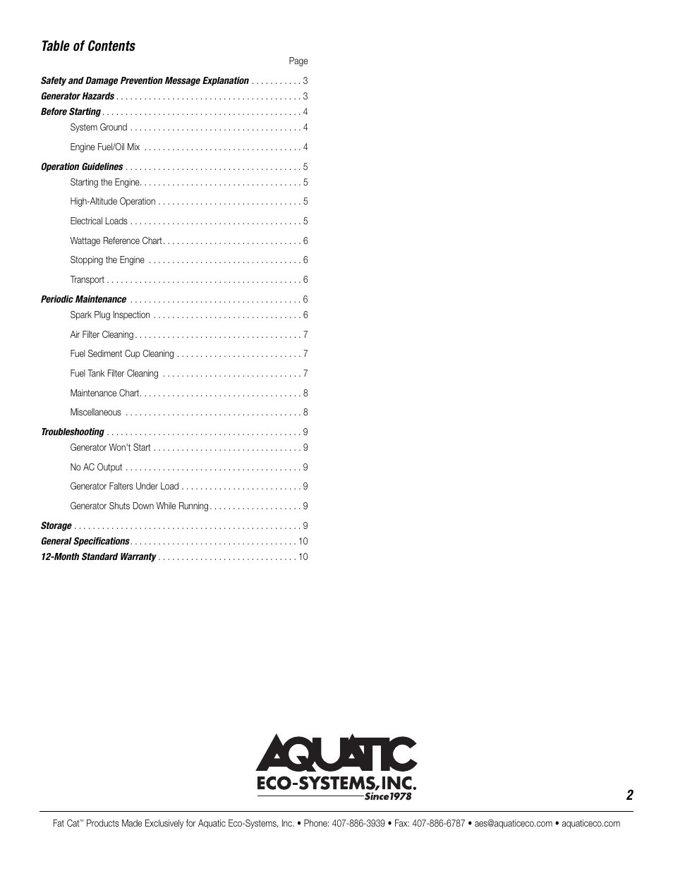 2table of contents | CAT GT950 User Manual | Page 2 / 10