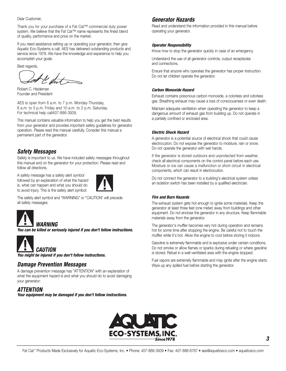 Safety messages, Warning, Caution | Damage prevention messages, Attention, Generator hazards | CAT GT950 User Manual | Page 3 / 10