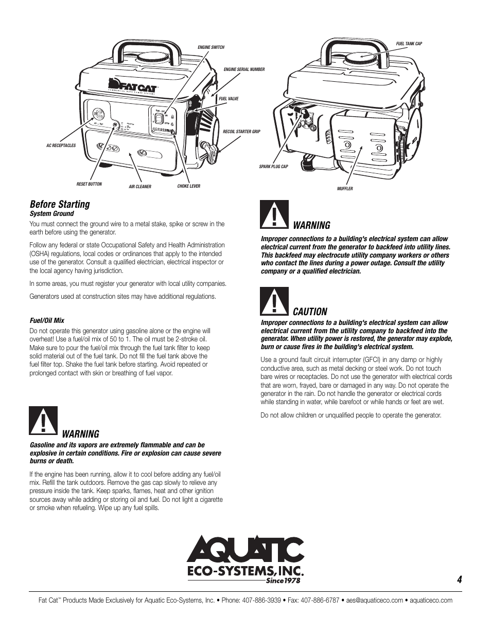 4before starting, Warning, Caution | CAT GT950 User Manual | Page 4 / 10