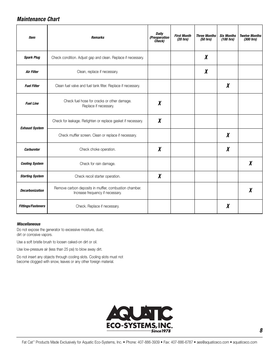 Xmaintenance chart | CAT GT950 User Manual | Page 8 / 10