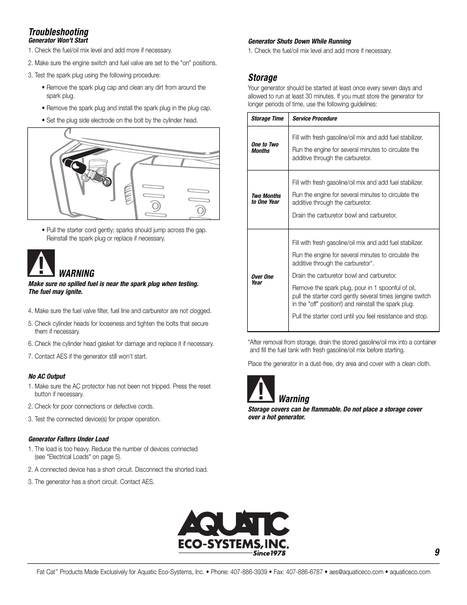 9troubleshooting, Warning, Storage | CAT GT950 User Manual | Page 9 / 10