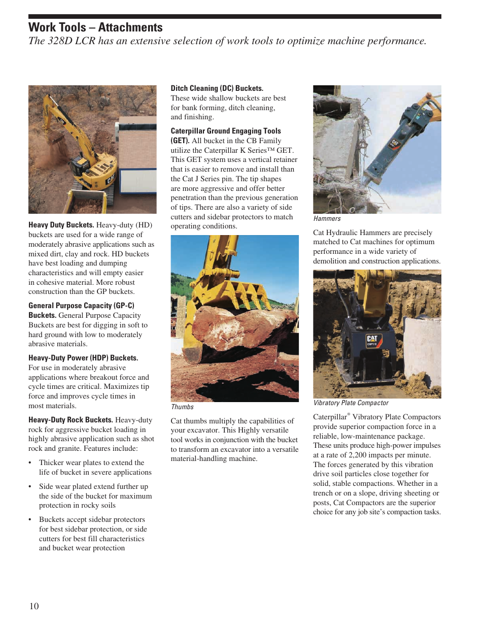 Work tools – attachments | CAT Hydraulic Excavator 328D LCR User Manual | Page 10 / 24