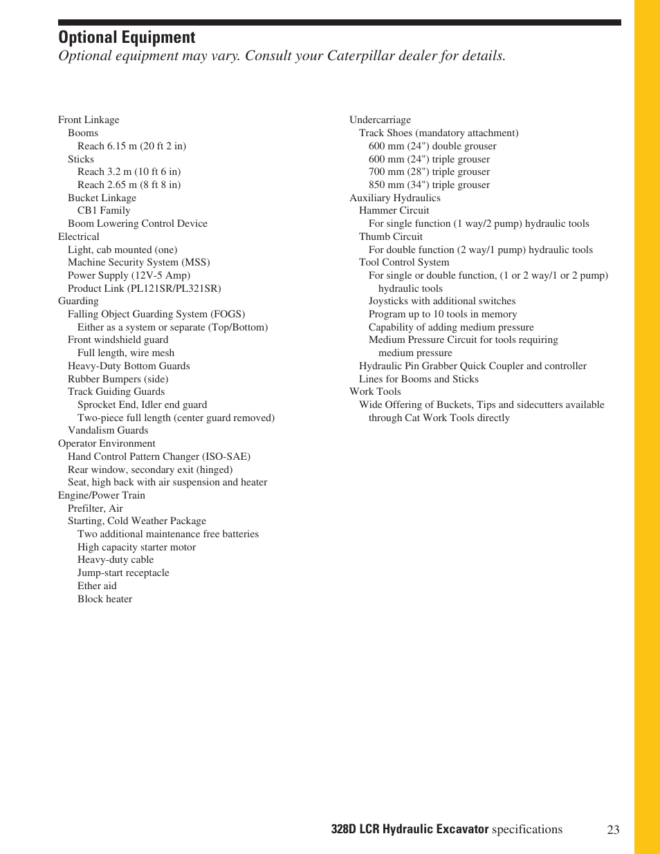 Optional equipment | CAT Hydraulic Excavator 328D LCR User Manual | Page 23 / 24