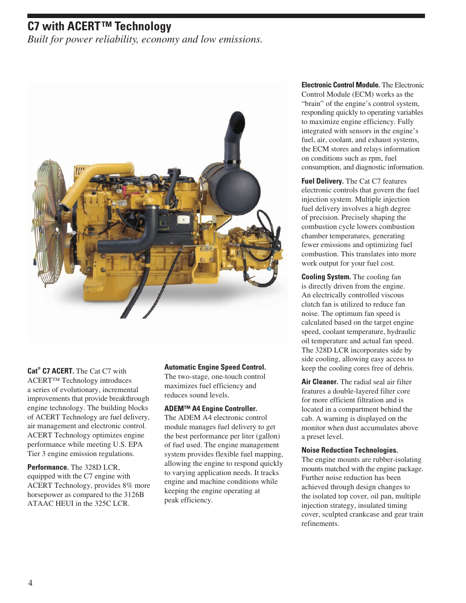 C7 with acert technology, C7 with acert™ technology | CAT Hydraulic Excavator 328D LCR User Manual | Page 4 / 24