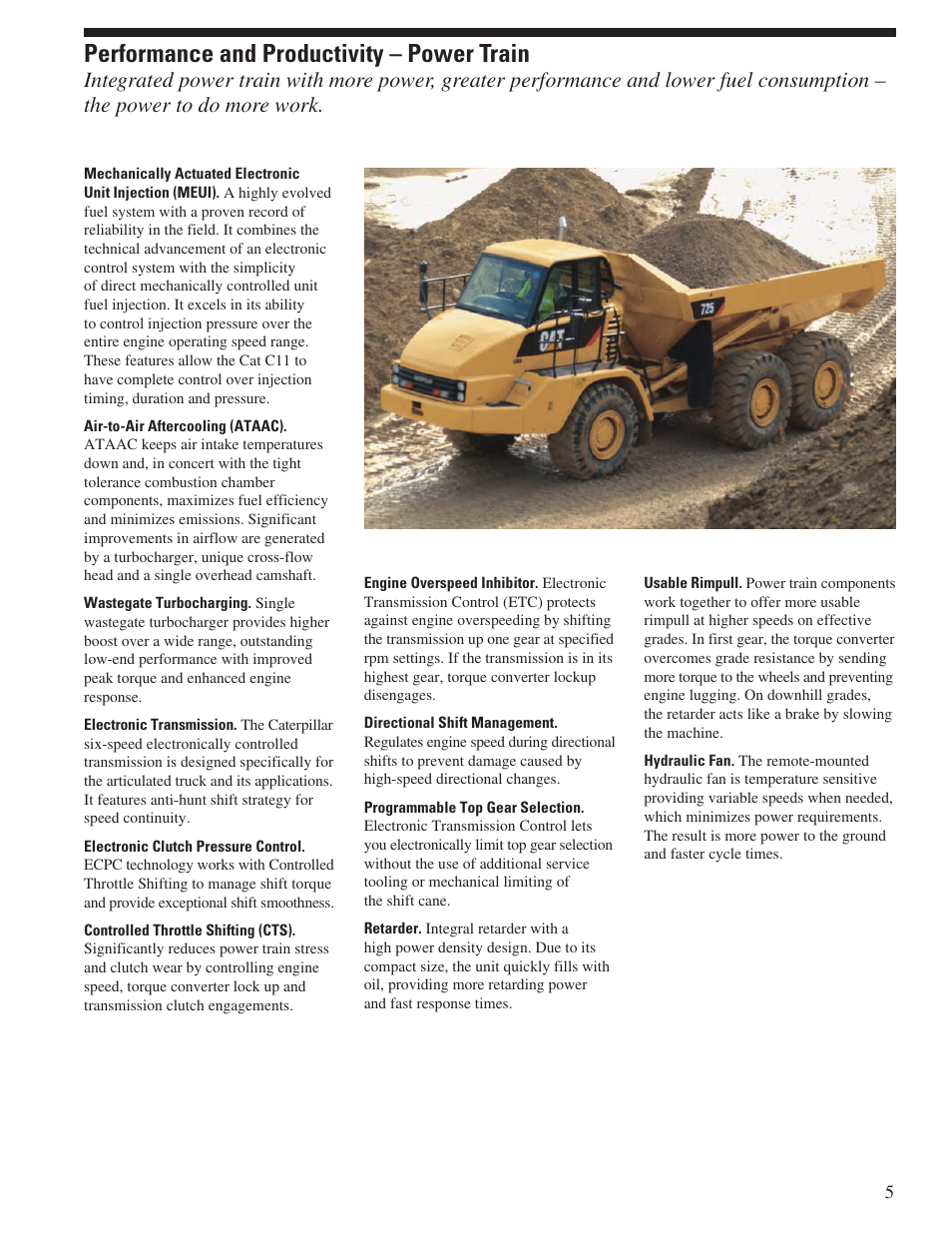 Performance and productivity – power train | CAT Articulated Truck 725 User Manual | Page 5 / 20