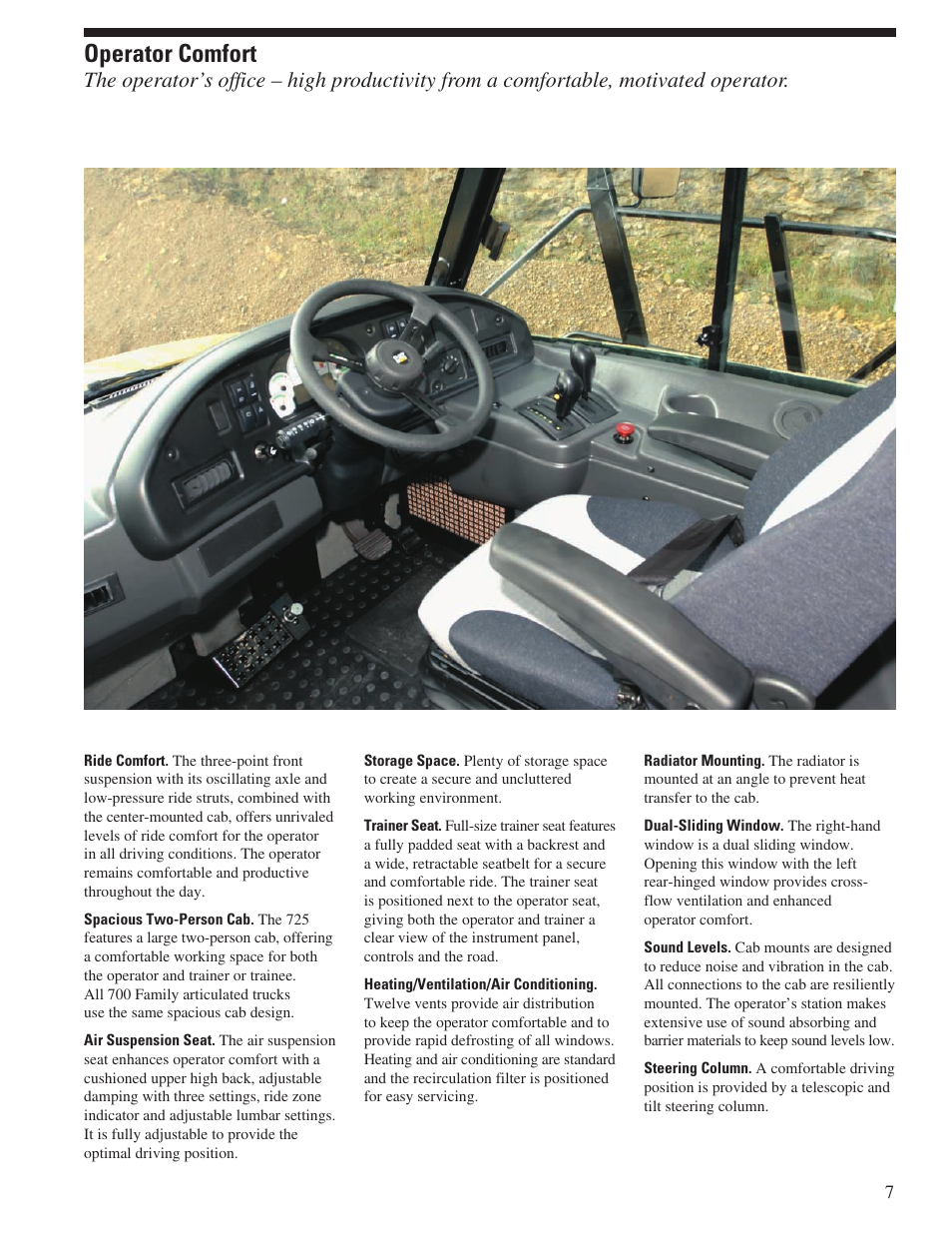 Operator comfort | CAT Articulated Truck 725 User Manual | Page 7 / 20