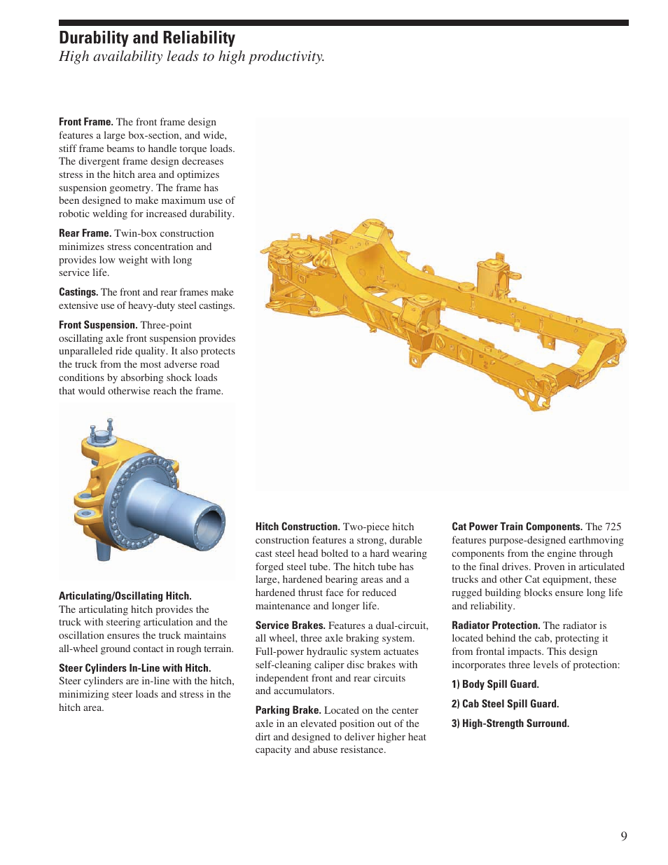 Durability and reliability, High availability leads to high productivity | CAT Articulated Truck 725 User Manual | Page 9 / 20