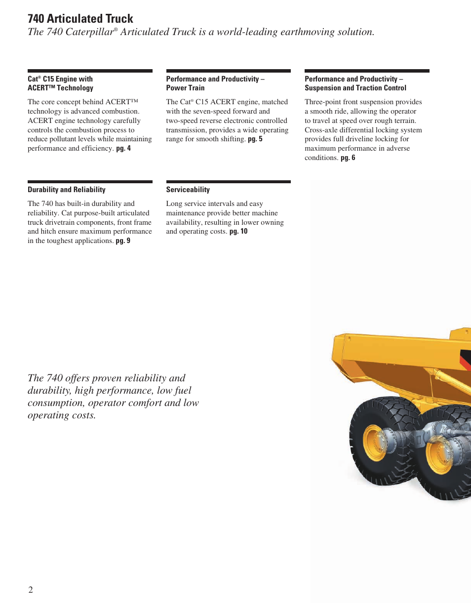740 articulated truck, The 740 caterpillar | CAT Articulated Truck 740 User Manual | Page 2 / 20