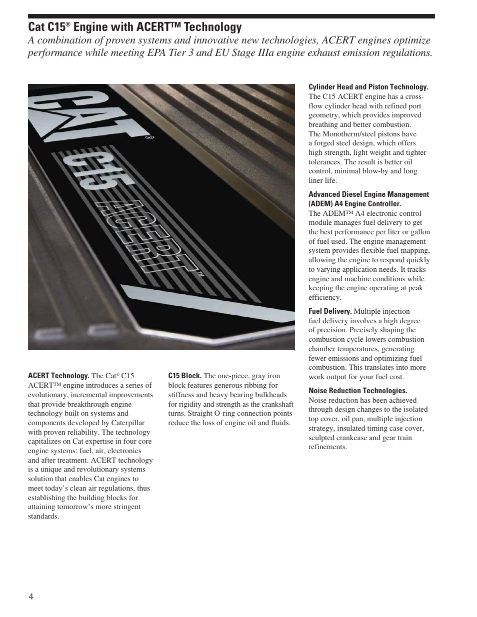 Cat c15 engine with acert™ technology, Cat c15, Engine with acert™ technology | CAT Articulated Truck 740 User Manual | Page 4 / 20