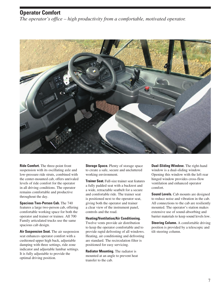 Operator comfort | CAT Articulated Truck 740 User Manual | Page 7 / 20