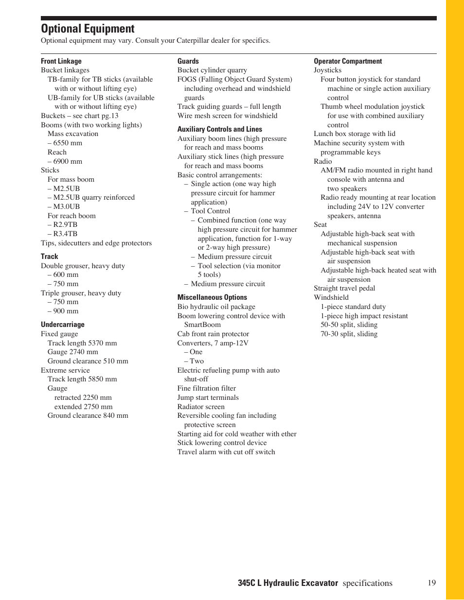 Optional equipment | CAT 345C L User Manual | Page 19 / 20