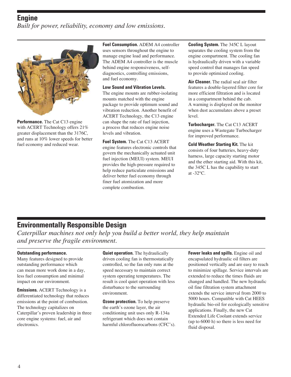 Environmentally responsible design, Engine | CAT 345C L User Manual | Page 4 / 20